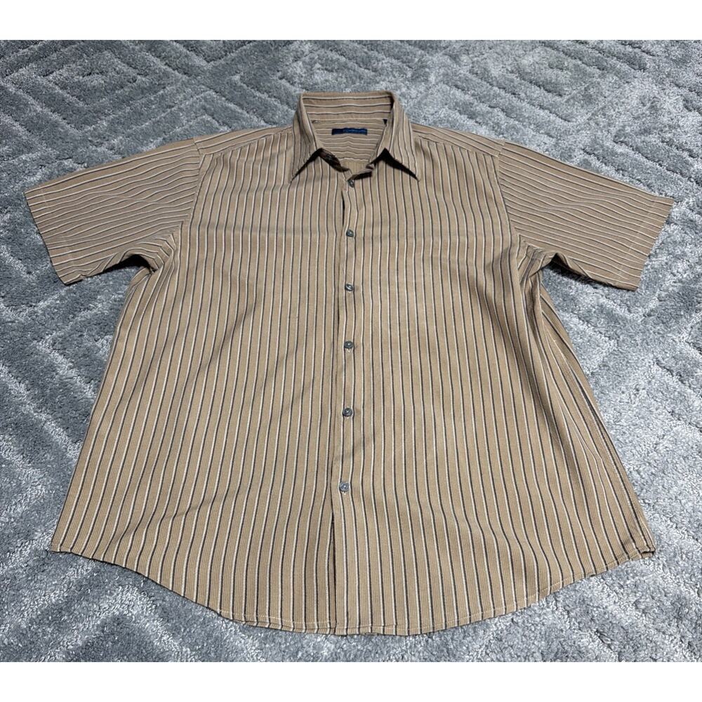Material London XL Brown Striped dress shirt silk cotton Blend Preppy Casual